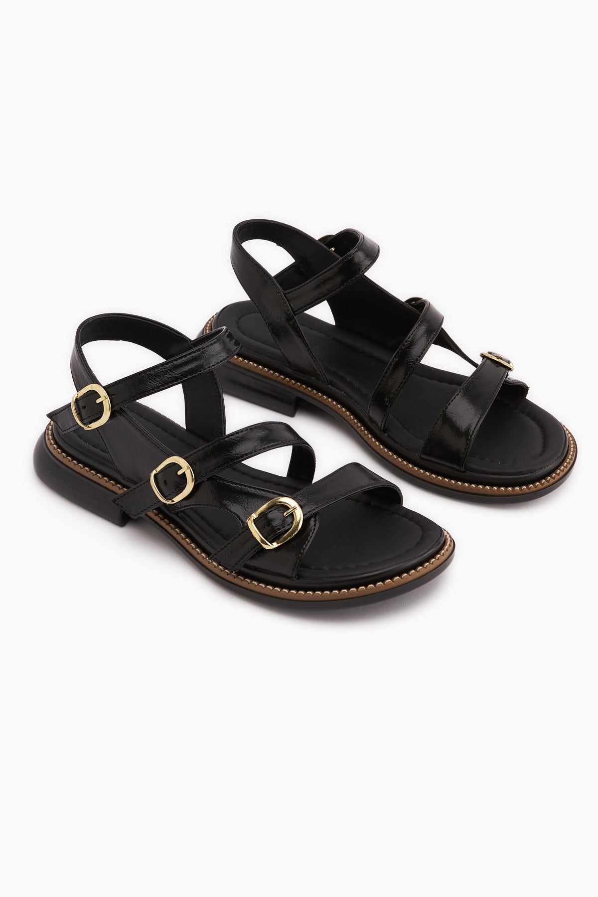Myra Siyah Çift Bantlı Kadın Sandalet