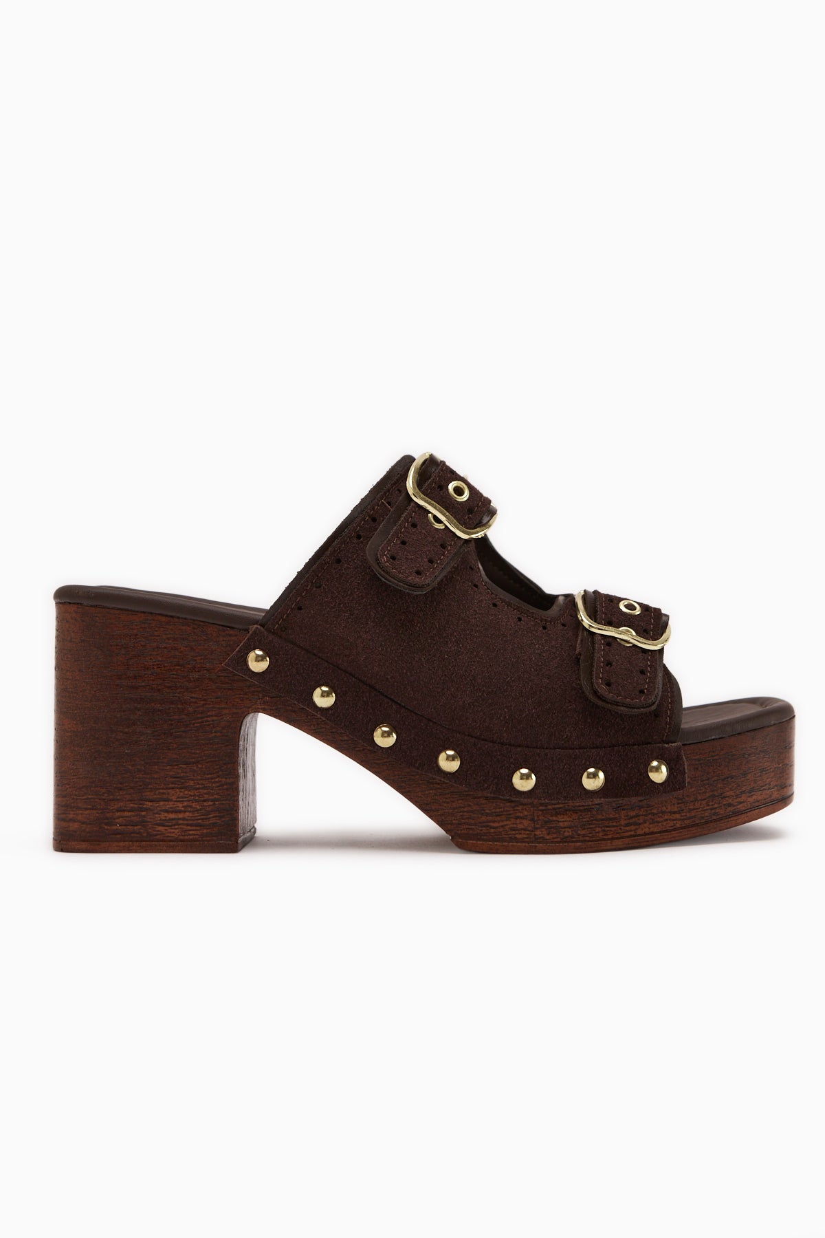 Diala Kahve Süet Çift Bantlı Kadın Platform Topuklu Terlik