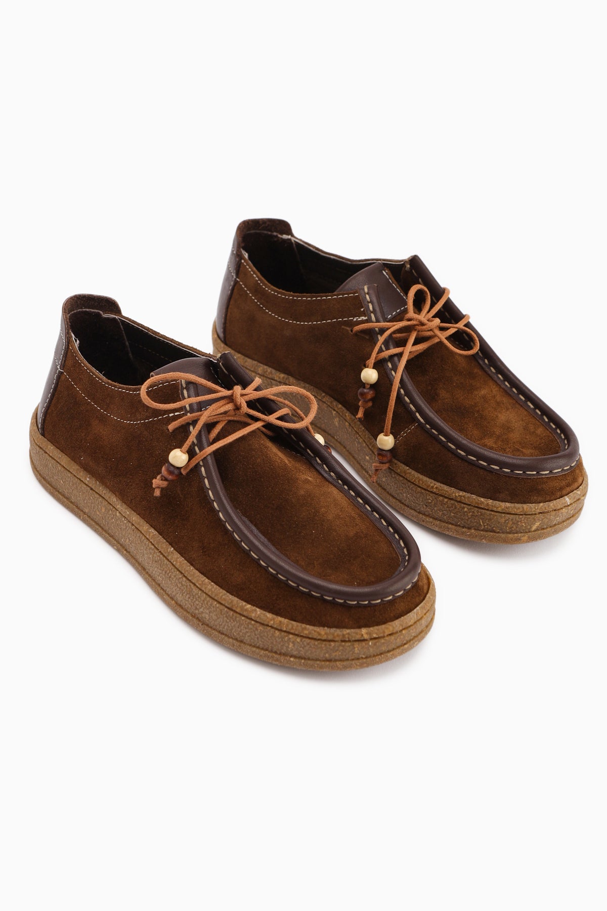 Polin Hakiki Deri Kahve Süet Bağcıklı Günlük Loafer Ayakkabı