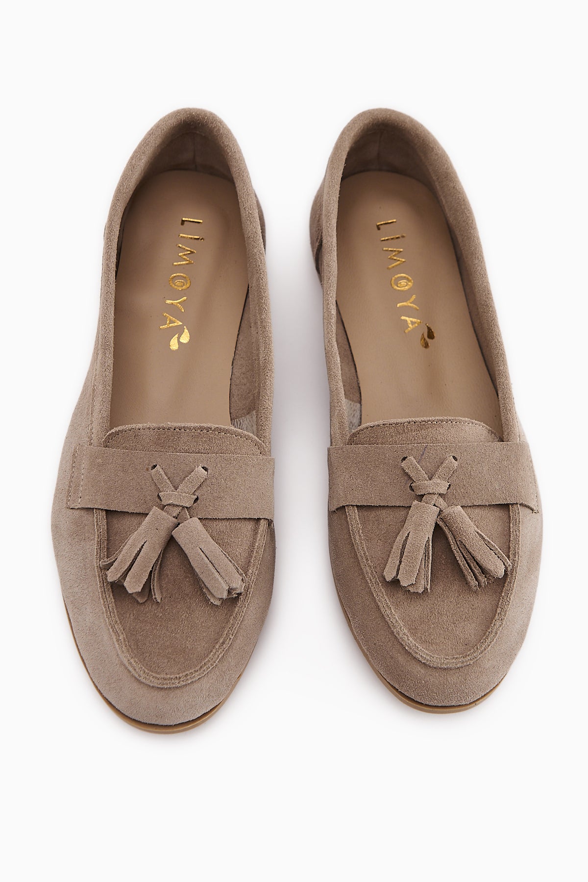 Doris Hakiki Deri Bej Süet Püsküllü Kadın Loafer Ayakkabı