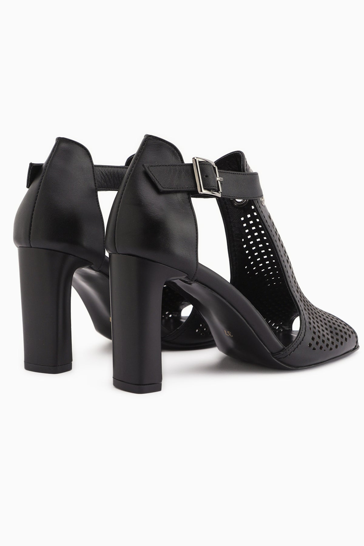 Monica Hakiki Deri Siyah Bilekten Tokalı Kalın Topuklu Kadın Ayakkabı
