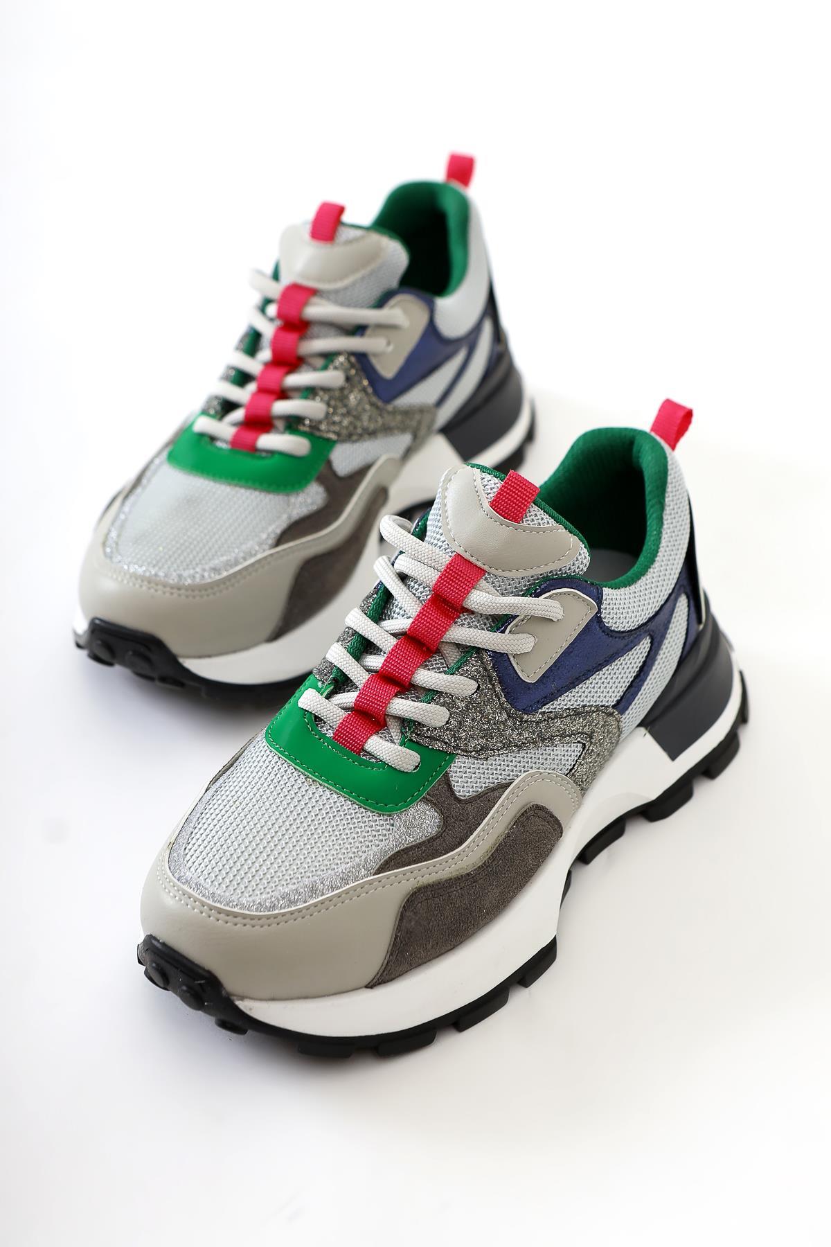 Netta Gri File Detaylı Bağcıklı Sneakers