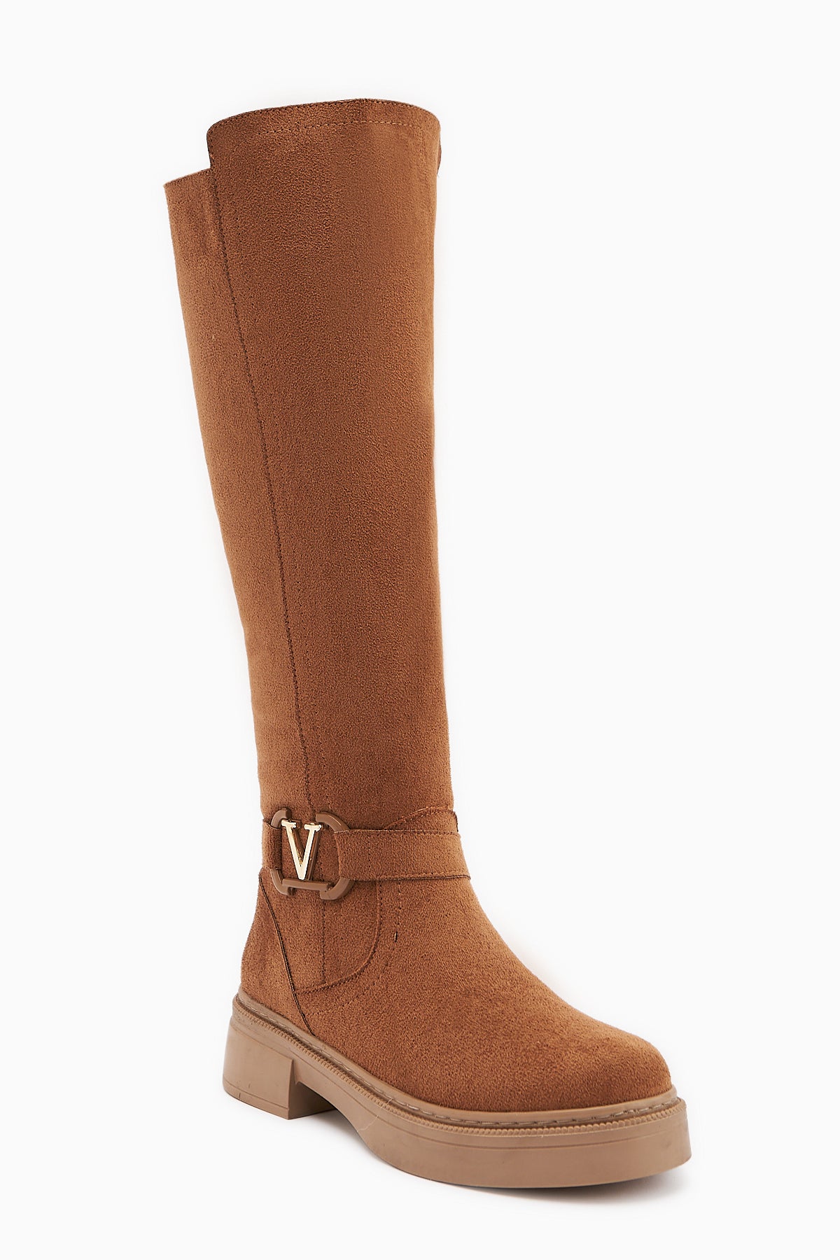 Ginan Taba Süet Toka Detaylı Kısa Topuklu Fermuarlı Çizme