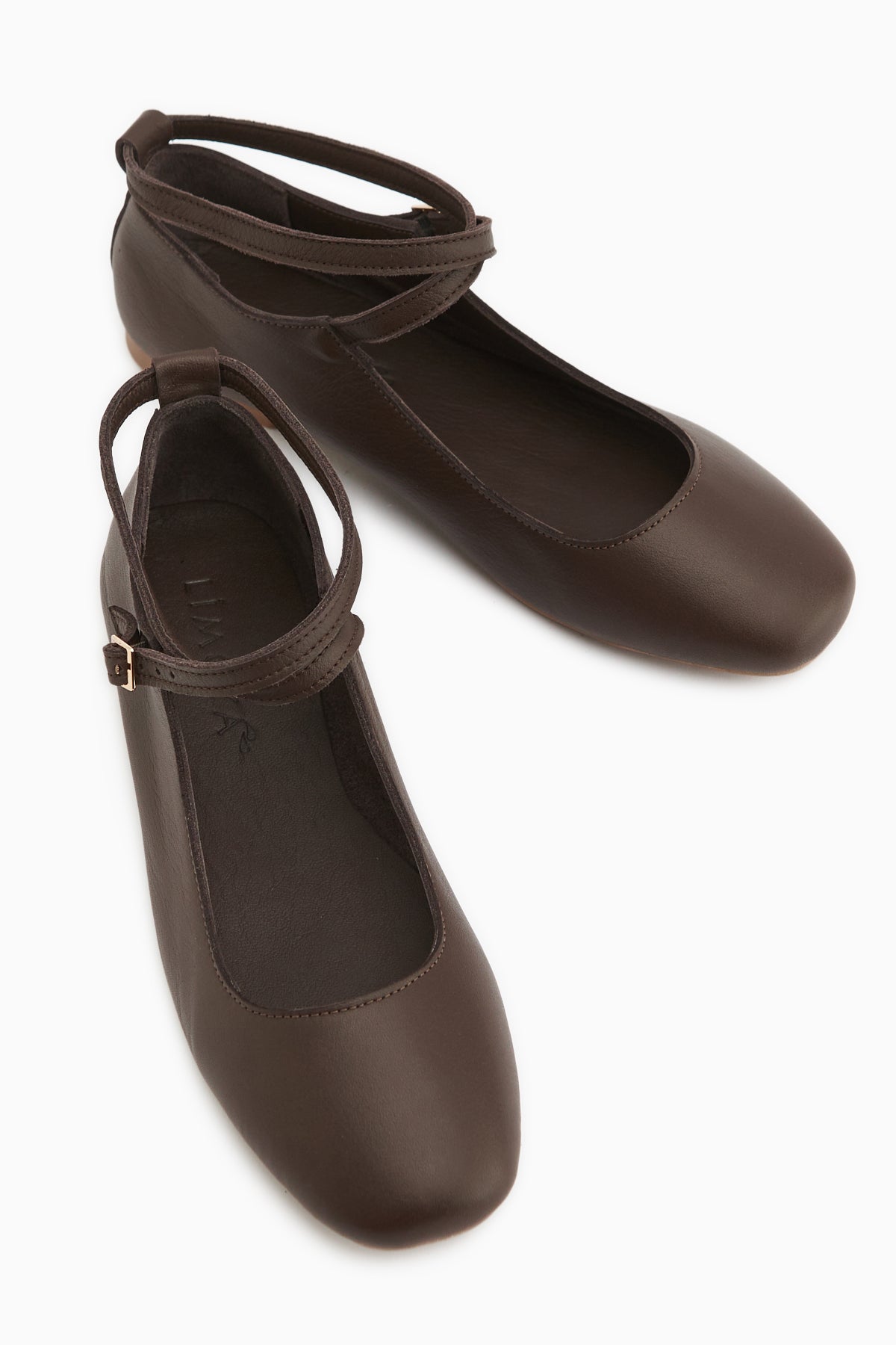 Ameli Hakiki Deri Kahve Çapraz Bantlı Balerin Kadın Ayakkabısı