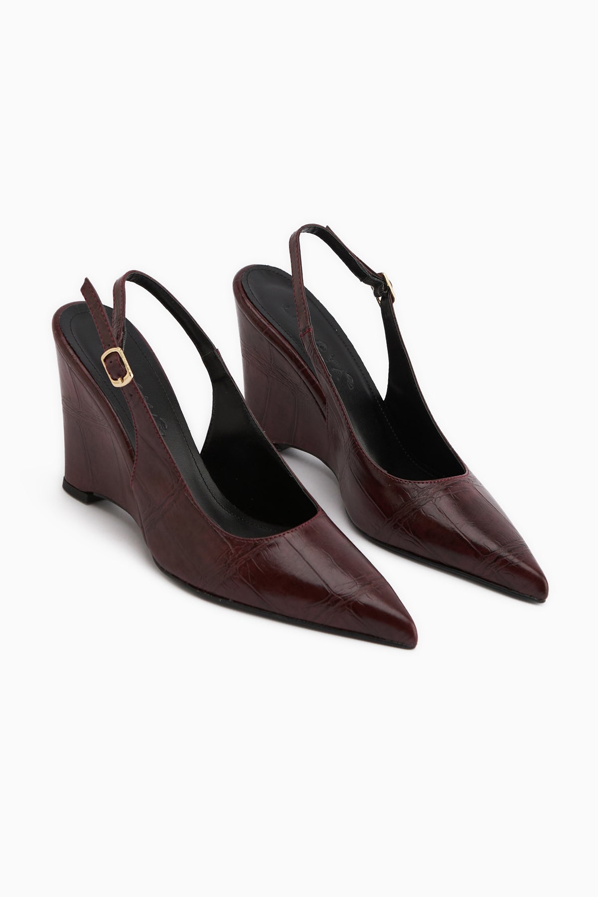 Tira Bordo Dolgu Topuklu Sivri Burunlu Kadın Sandalet