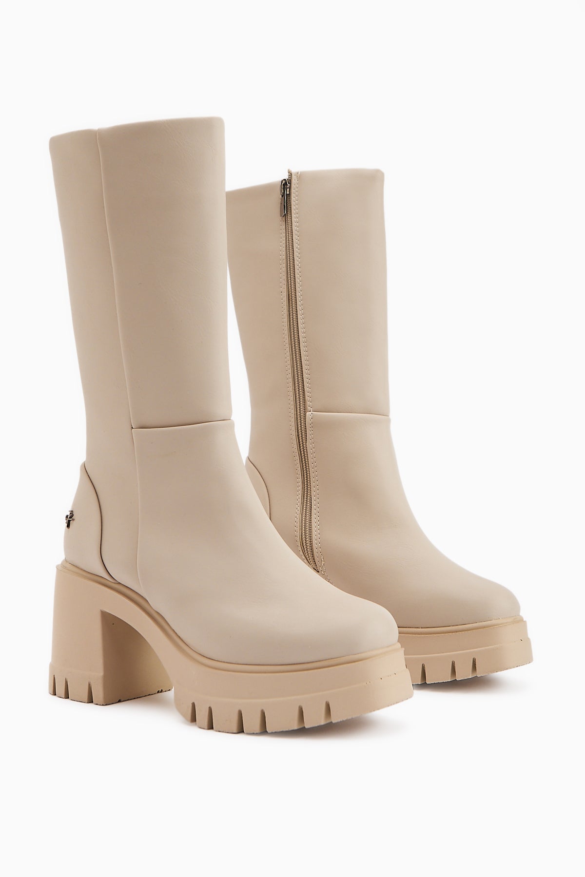 Chelsie Bej Yüksek Topuklu Platformlu Kısa Çizme