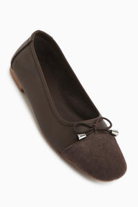 Anjela Hakiki Deri Kahve Fiyonk Detaylı Kadın Babet Ayakkabı