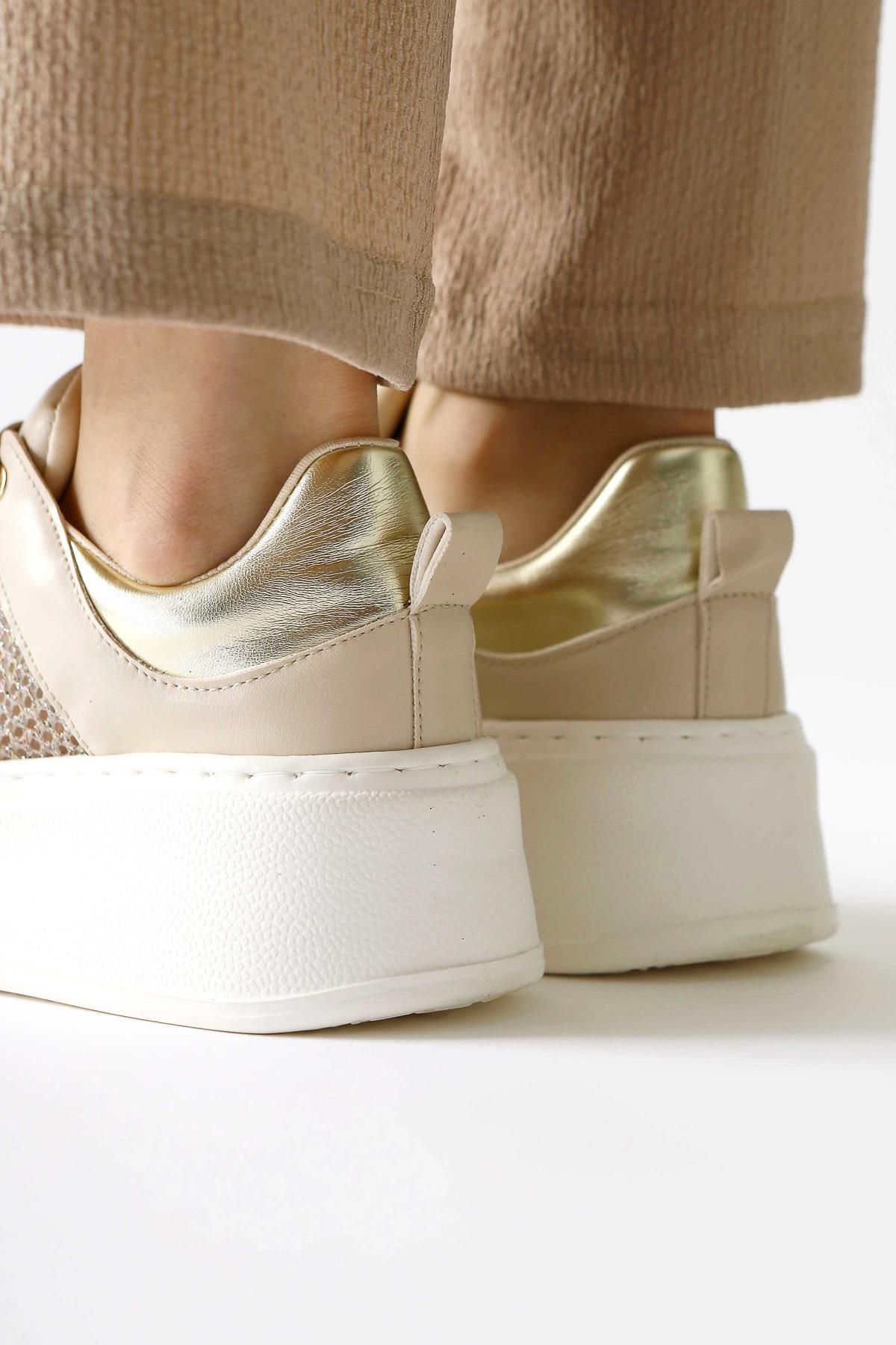 Emilina Krem Fileli Bağcıklı Sneakers