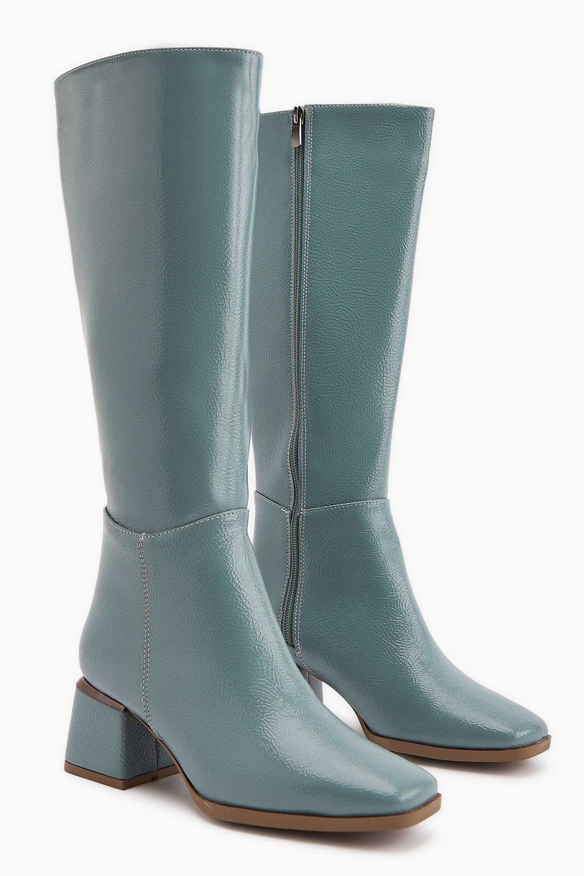 Miami Mavi Kırışık Rugan Küt Burunlu Çizme