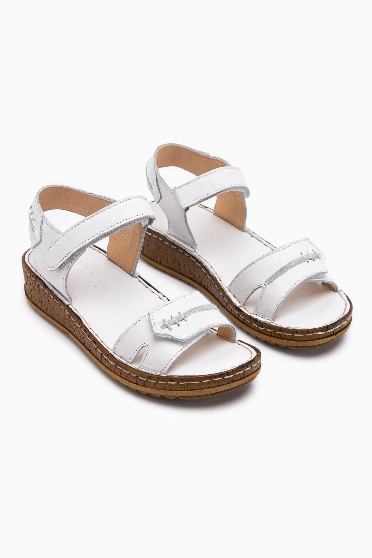 Leone Hakiki Deri Beyaz Kadın Sandalet