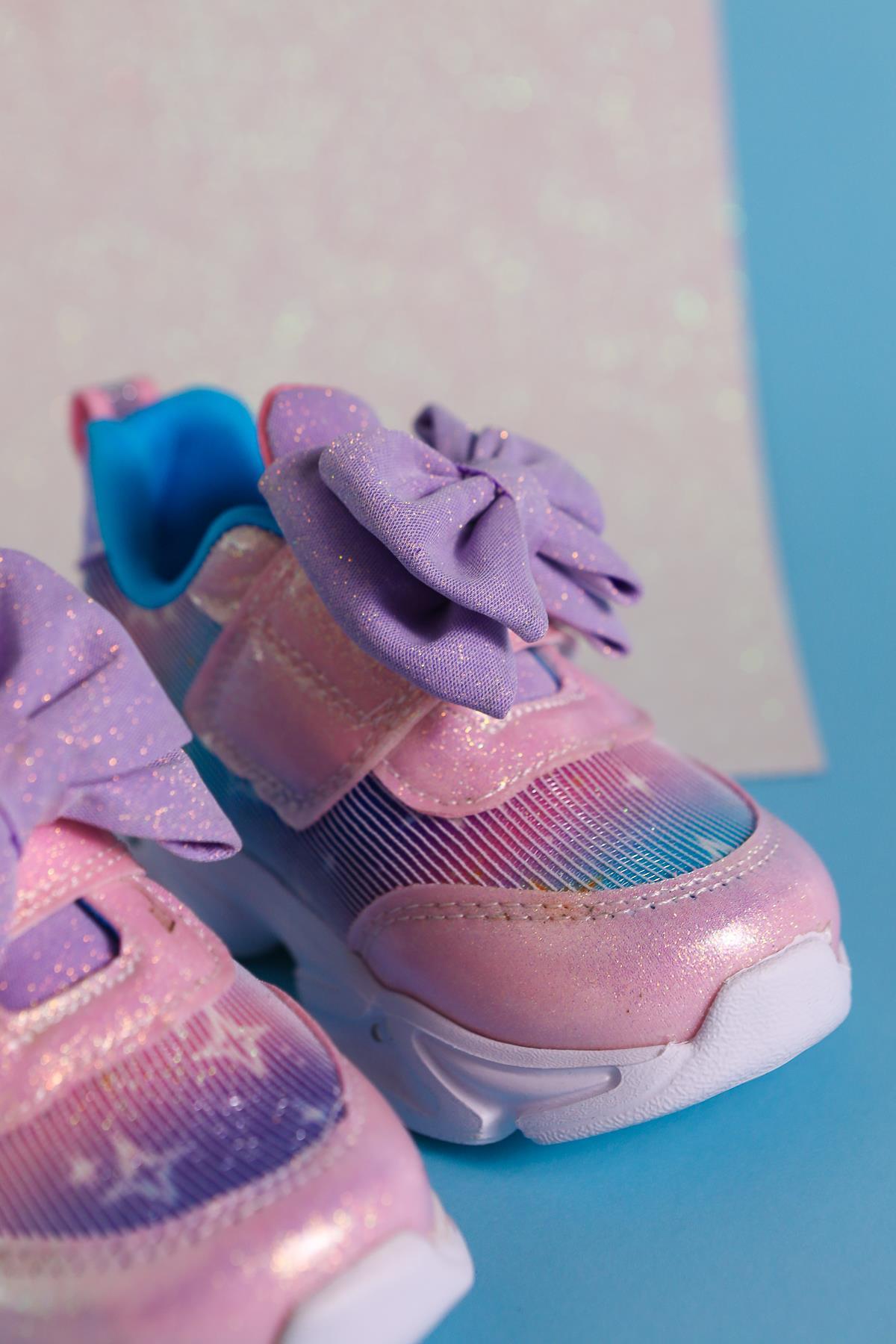 Feliz Pudra Fiyonk Detaylı Cırtcıtlı Işlıklı Bebe Spor Ayakkabı