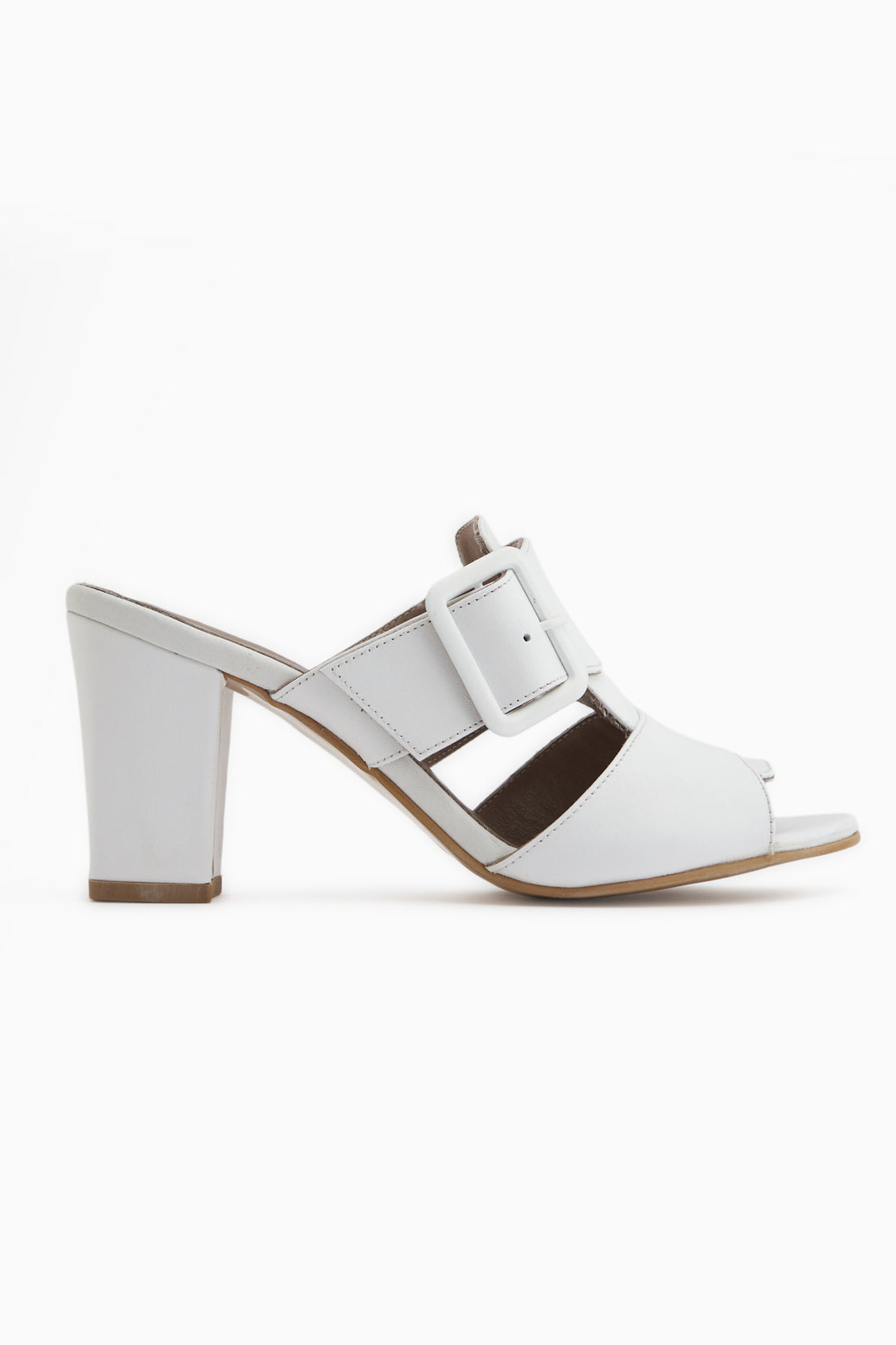 Ansa Hakiki Deri Beyaz Topuklu Kadın Terlik