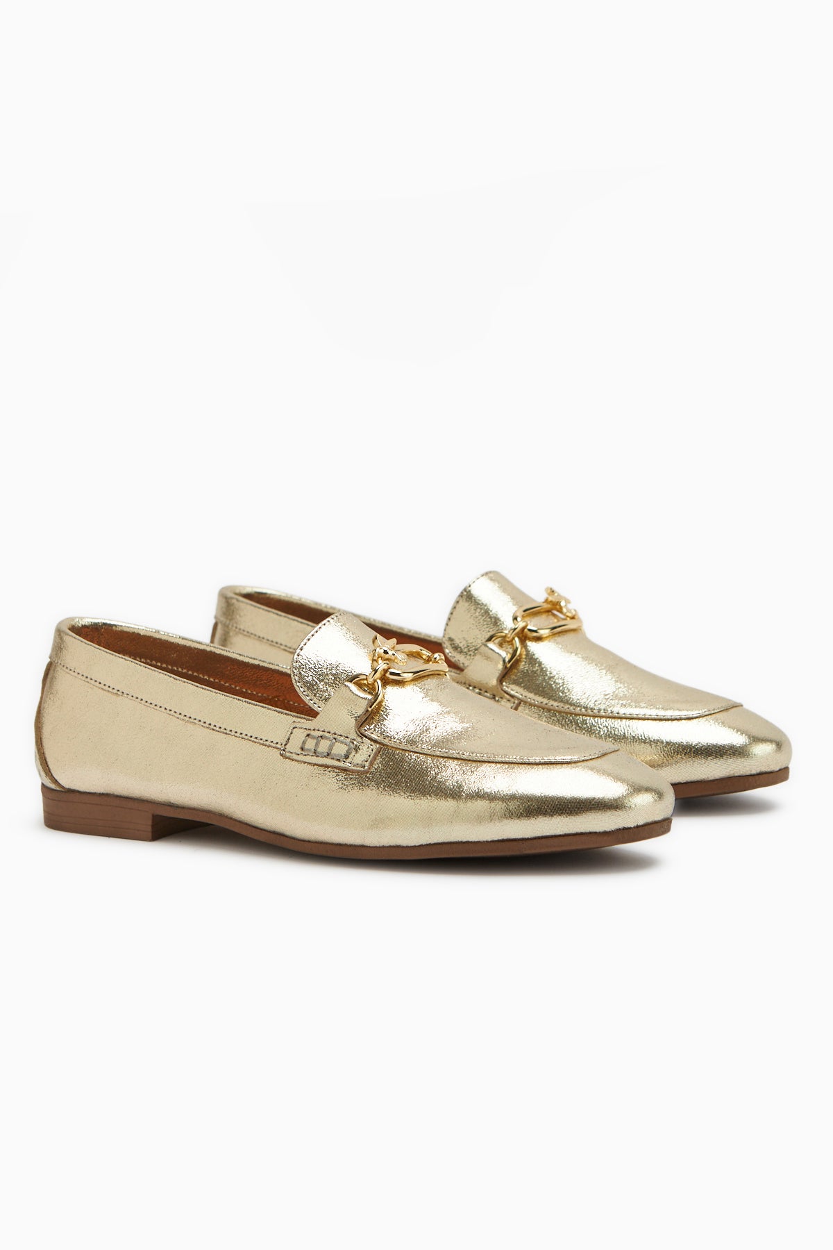 Alessa Hakiki Deri Altın Tokalı Loafer Kadın Günlük Makosen Ayakkabı