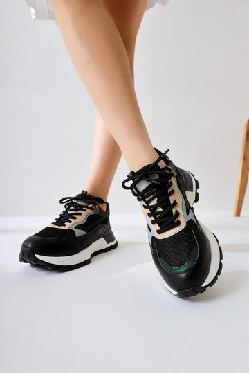 Shokat Siyah Bağcıklı Süet Yüksek Taban Sneakers