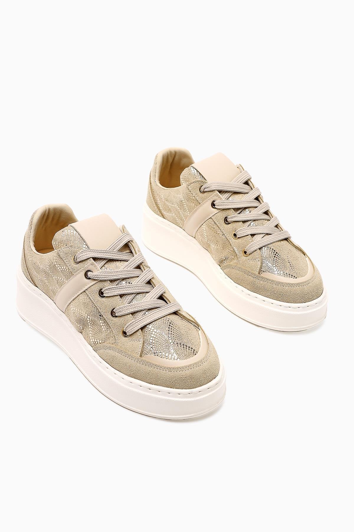 Julissa Bej Süet Parlak Desenli Kalın Taban Kadın Sneakers