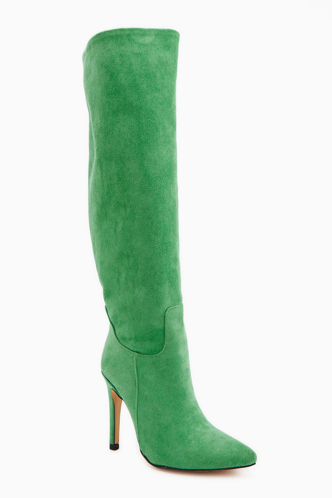 Nenya Yesil Süet Desenli Sivri Burunlu İnce Topuklu Dizüstü Çizme