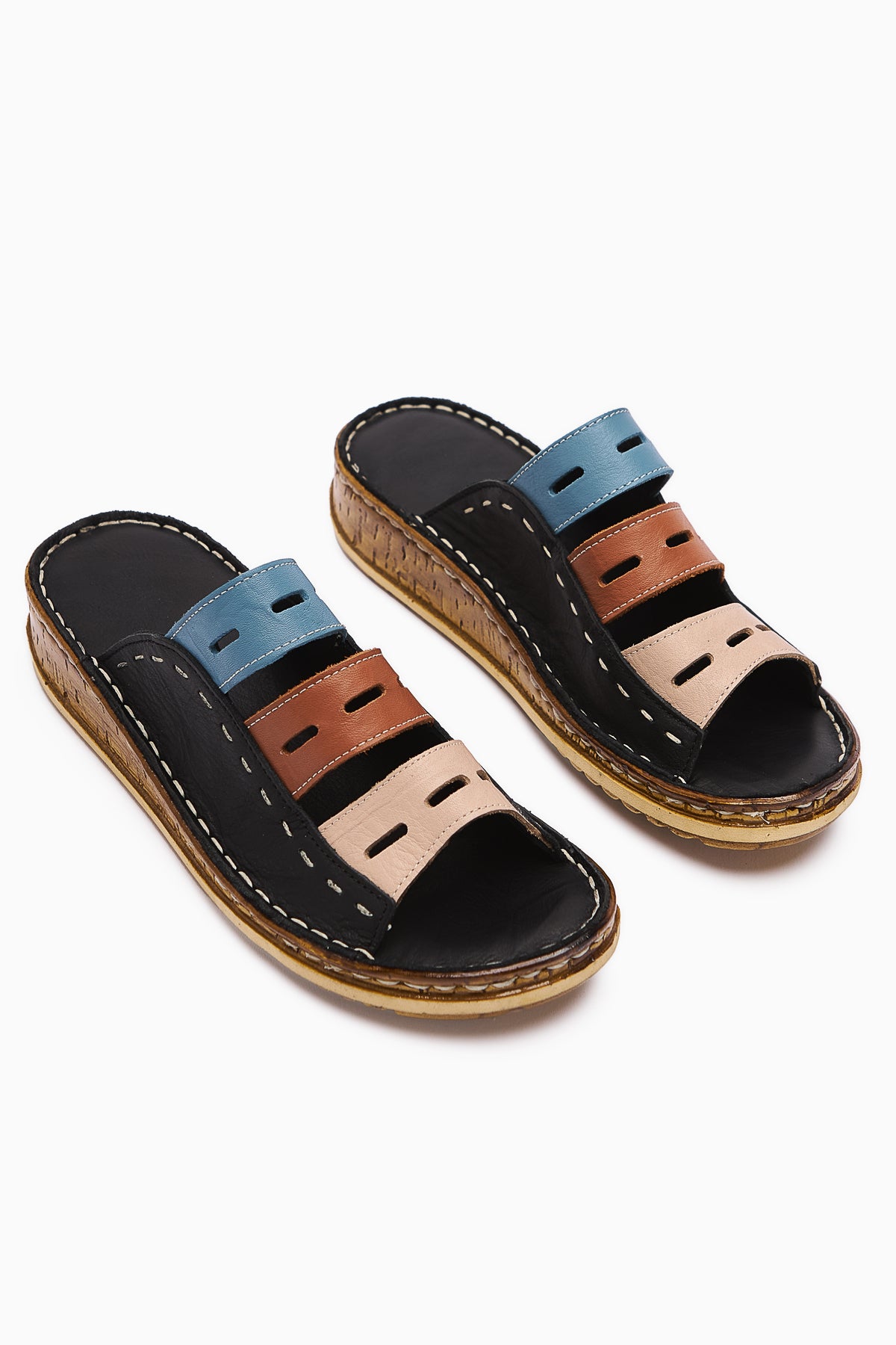 Hakiki Deri Joelle Siyah Comfort Lazer Kesim Terlik