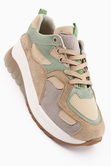 Klara Vizon Süet Yüksek Tabanlı Kadın Sneaker