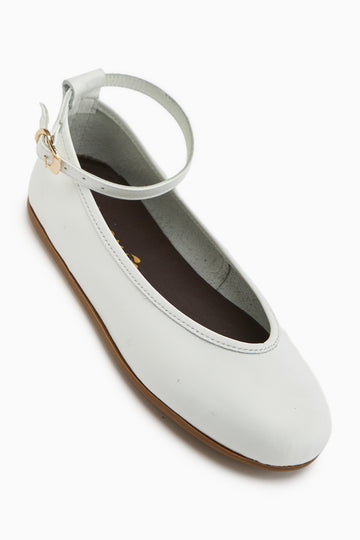 Jenin Hakiki Deri Beyaz Kemerli Kadın Babet