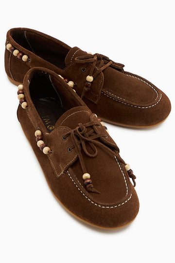 Liah Hakiki Deri Kahve Kadın Loafer Ayakkabı