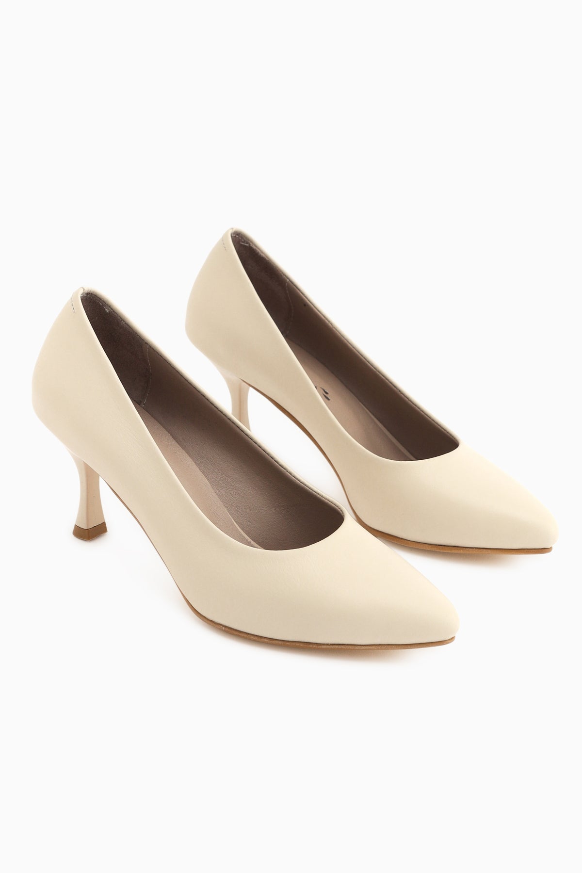 Kiara Hakiki Deri Bej Kadın Topuklu Ayakkabı Stiletto