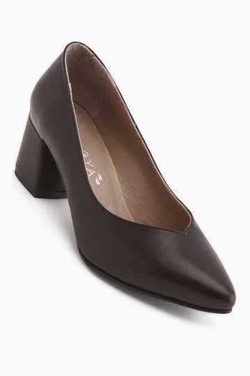 Ferida Hakiki Deri Kahve Kalın Topuklu Kadın Ayakkabı