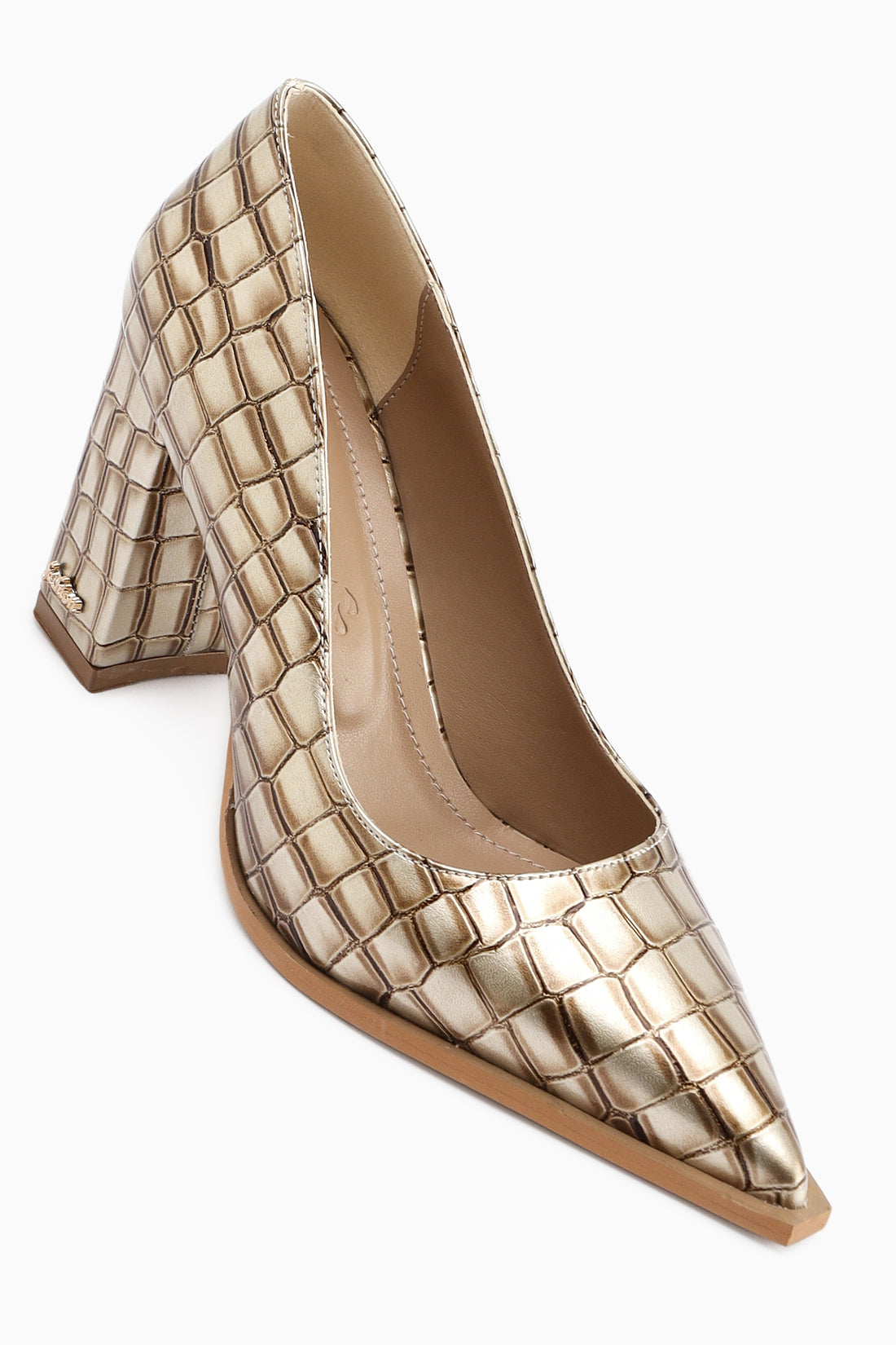 Lucy Krem Kroko Kalın Topuklu Ayakkabı Kadın Stiletto
