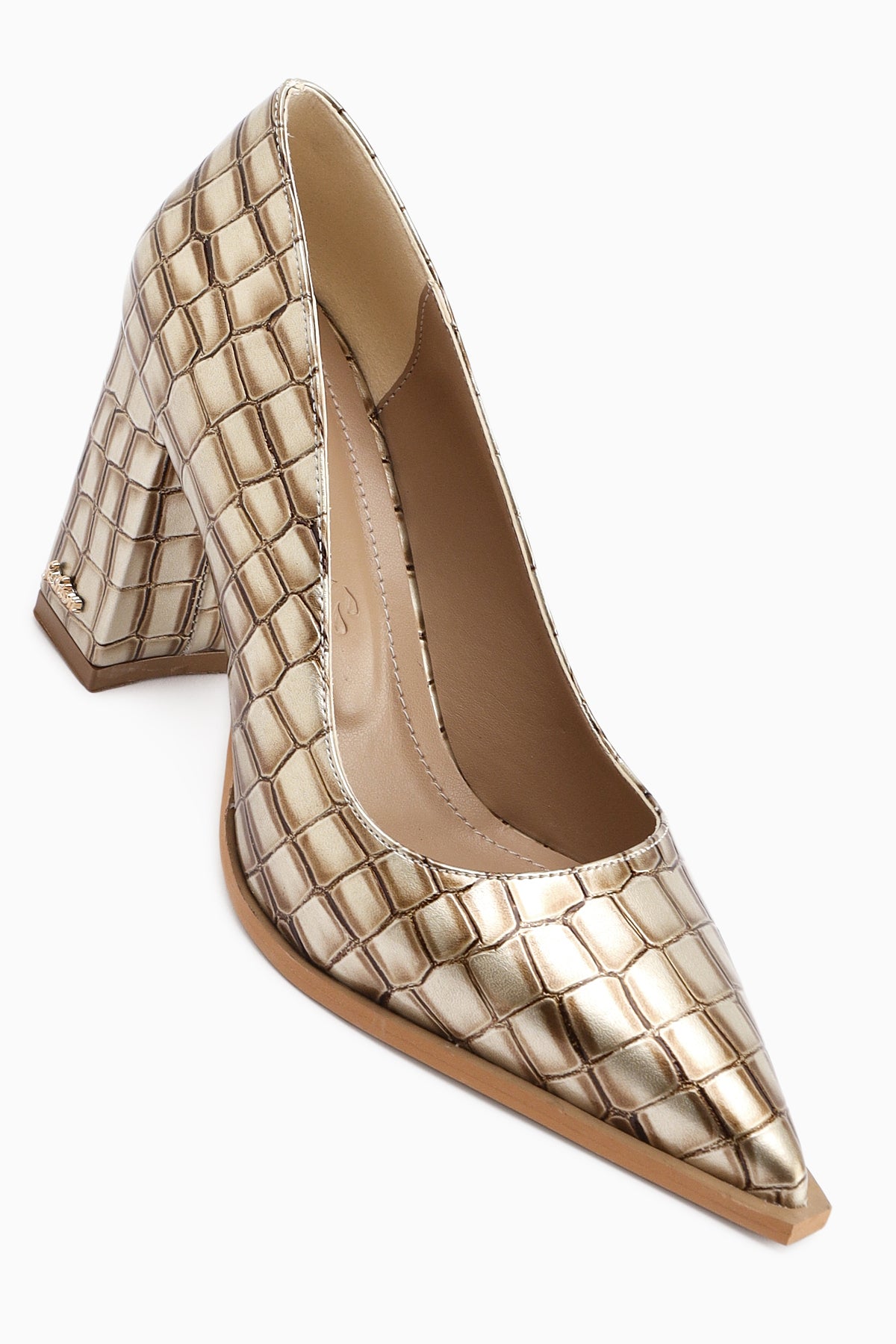 Lucy Krem Kroko Kalın Topuklu Ayakkabı Kadın Stiletto