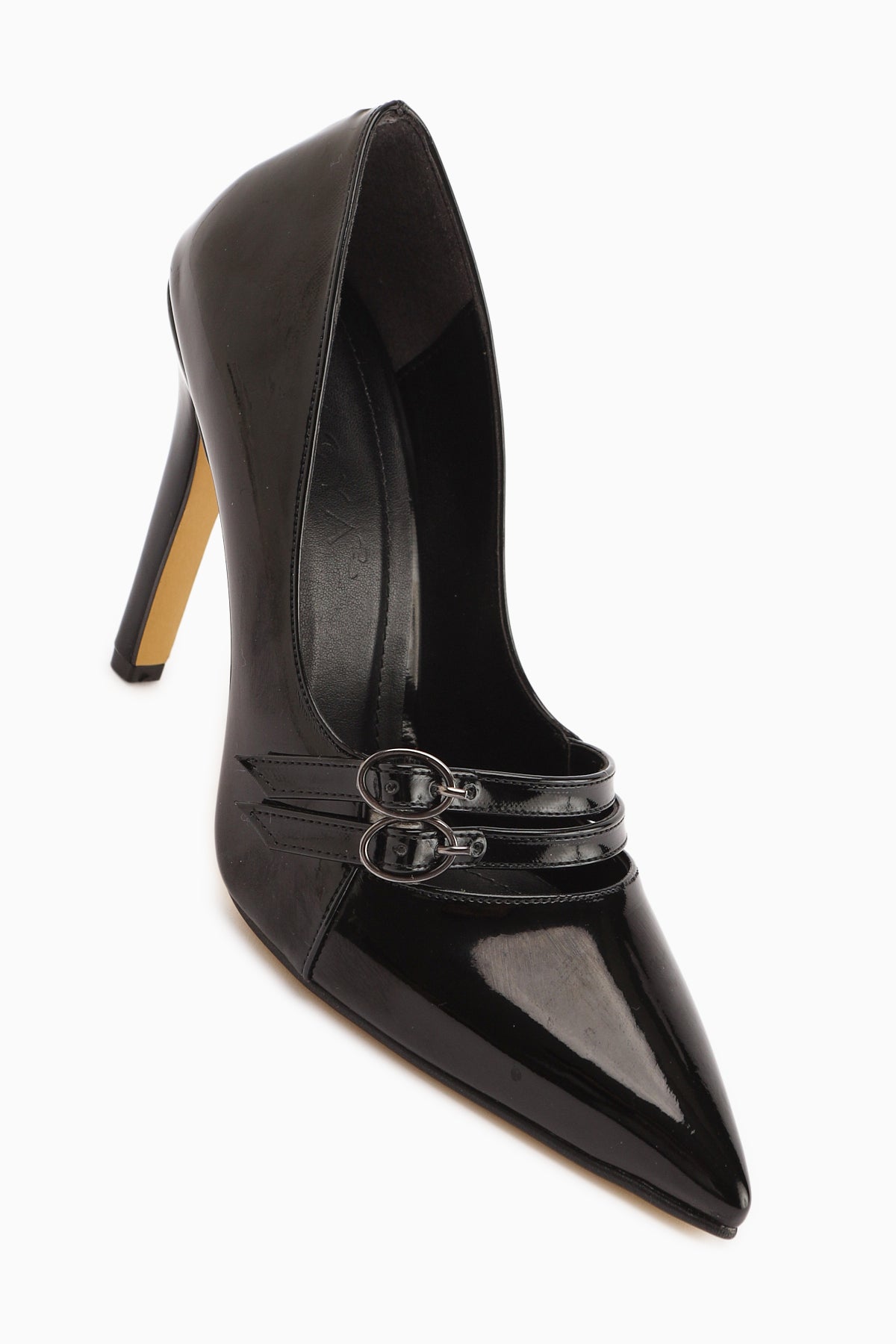 Blanka Siyah Rugan Çift Tokalı Stiletto Kadın Topuklu Ayakkabı