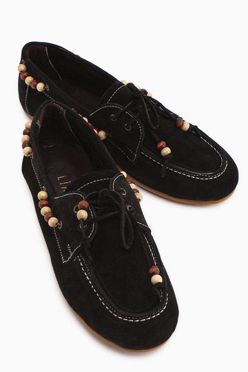 Liah Hakiki Deri Siyah Kadın Loafer Ayakkabı
