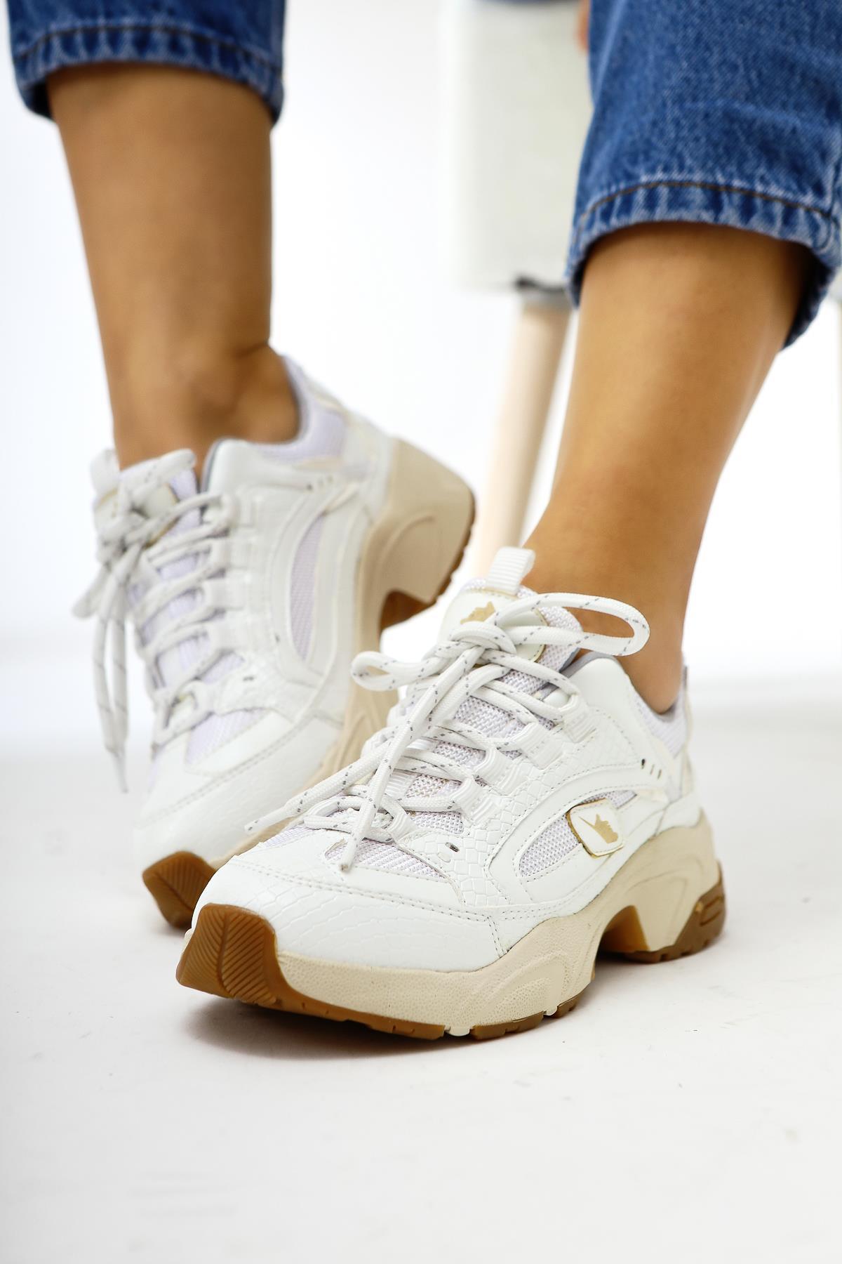 Caisa Beyaz Tekstil Detaylı Bağcıklı Kadın Sneakers