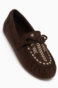 Darya Kahve Süet Nakışlı Makosen Ayakkabı Kadın Loafer