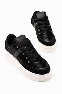 Julissa Siyah Süet Parlak Desenli Kalın Taban Kadın Sneakers