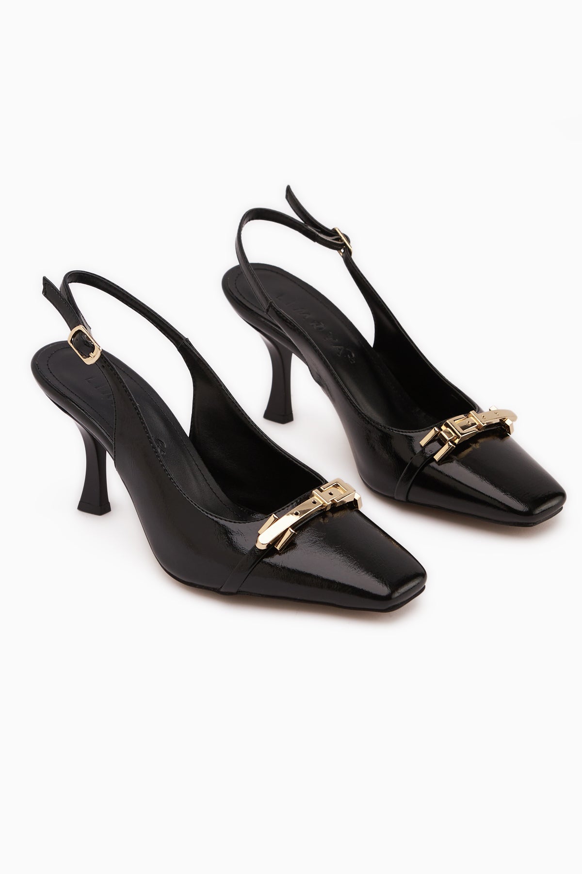 Hanaa Siyah Tokalı Düz Burunlu Kadın Topuklu Ayakkabı