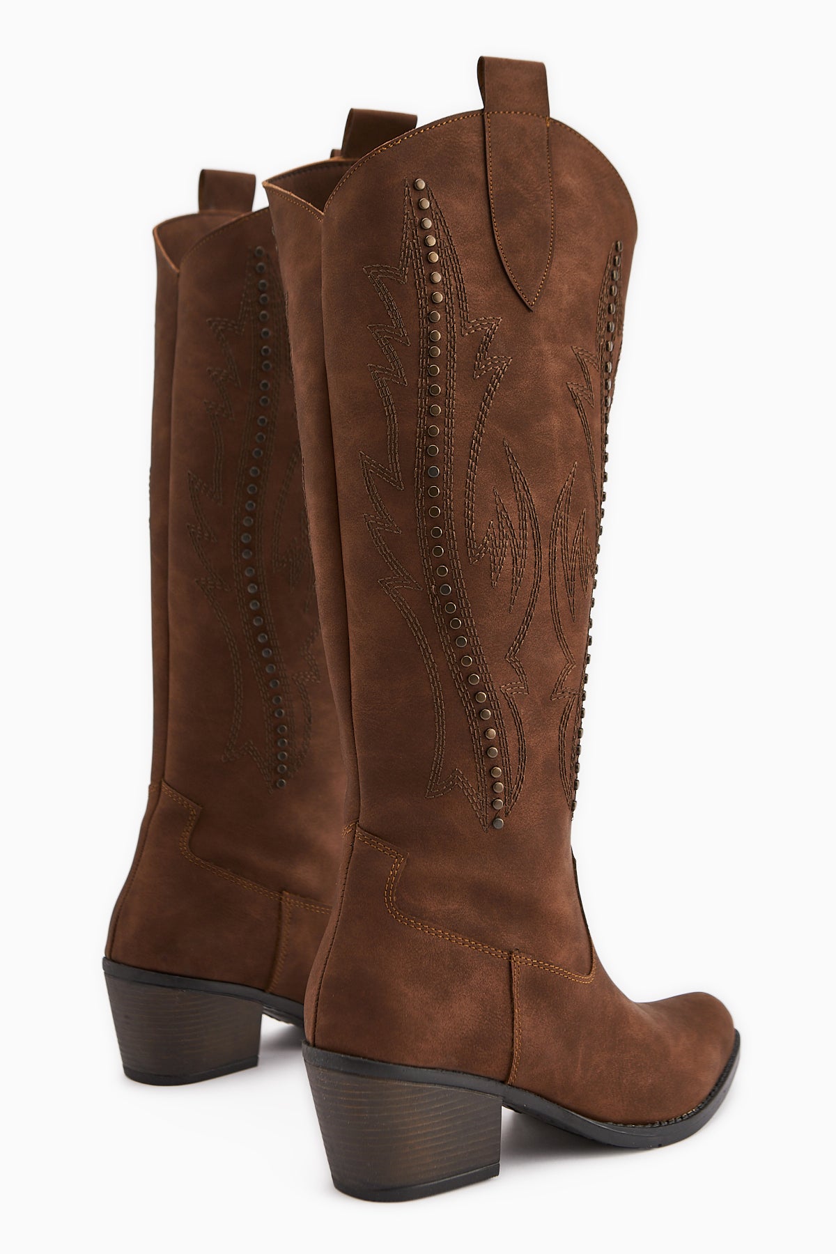 Fizaro Taba Sivri Burunlu Nakışlı Zımba Detaylı Western Çizme