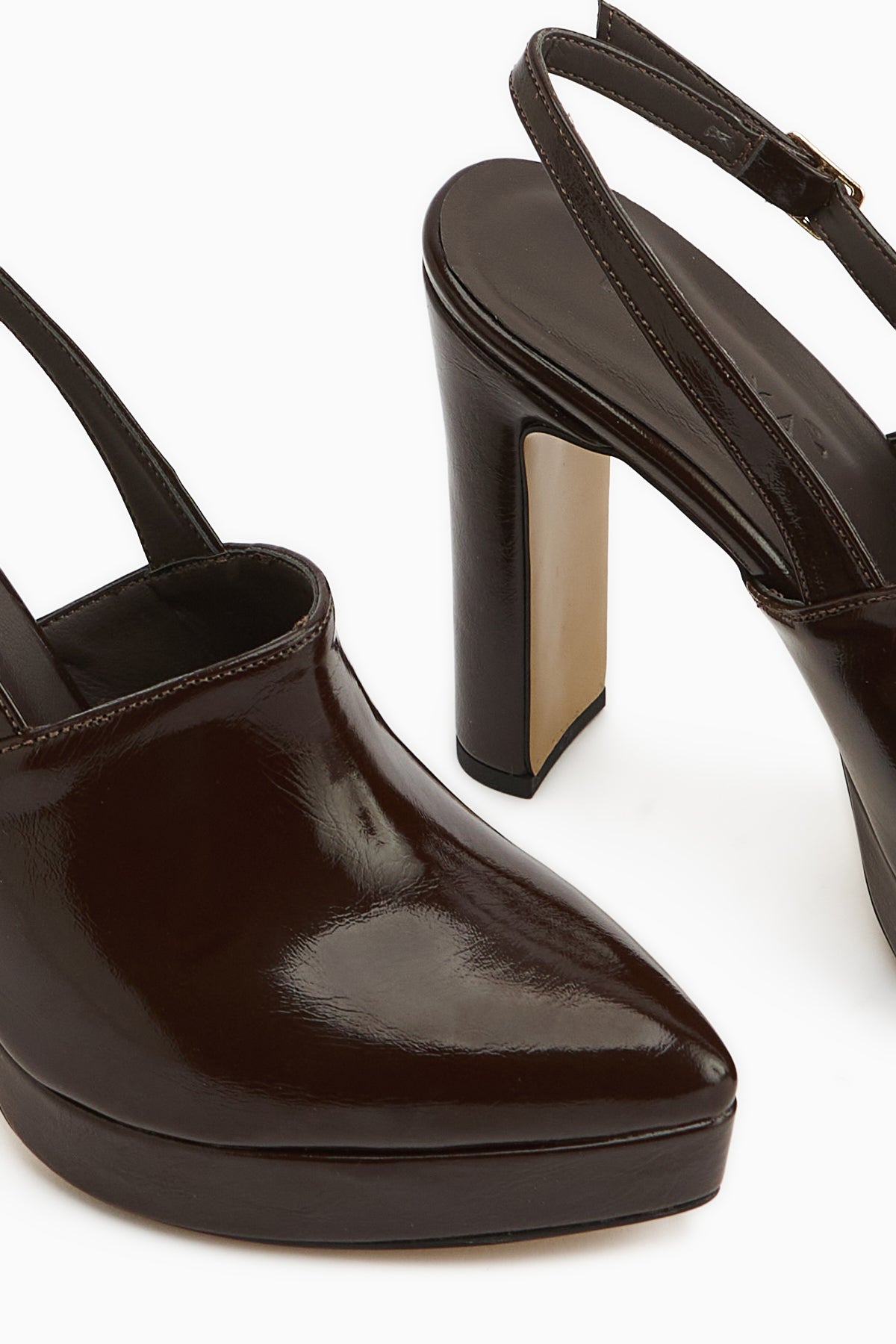 Marlen Kahve Sivri Burunlu Slingback Platform Topuklu Kadın Ayakkabı