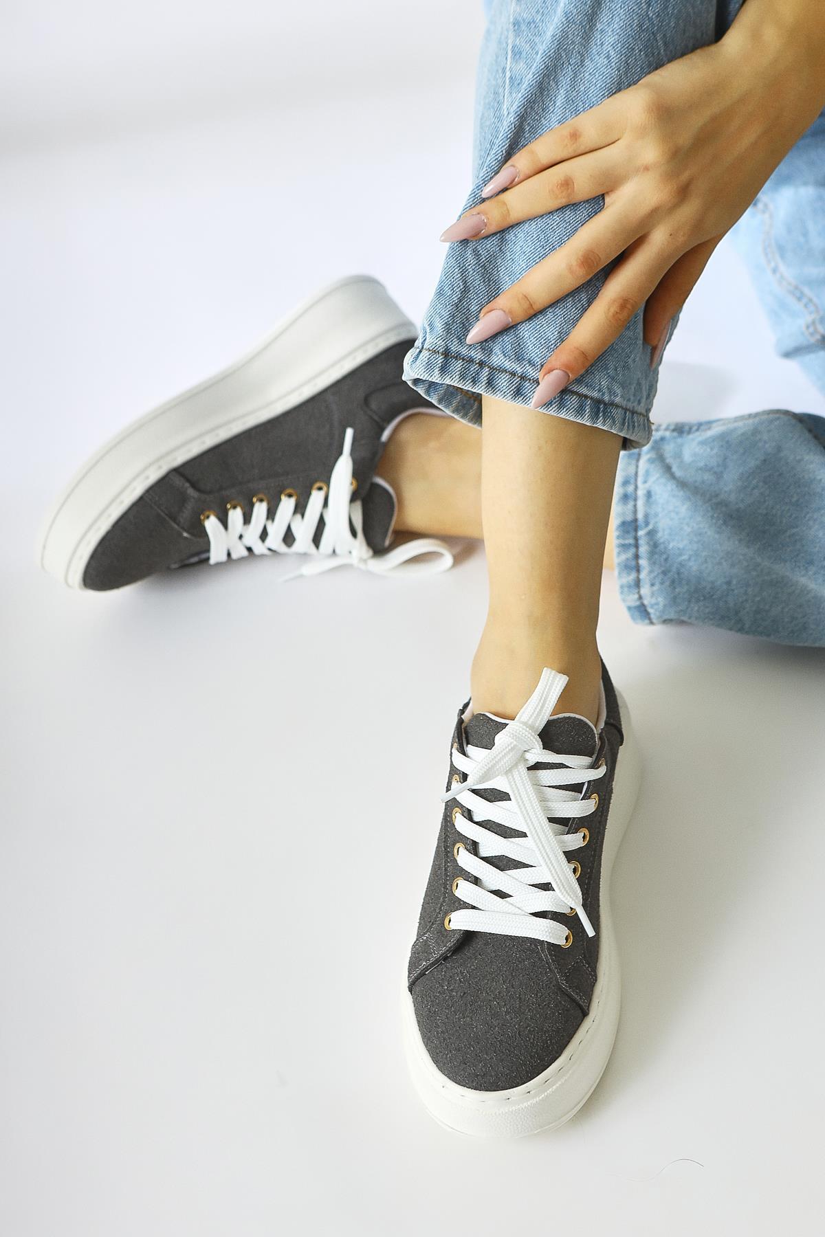 Lubica Füme Süet Oval Butunlu Kalın Tabanlı Sneakers