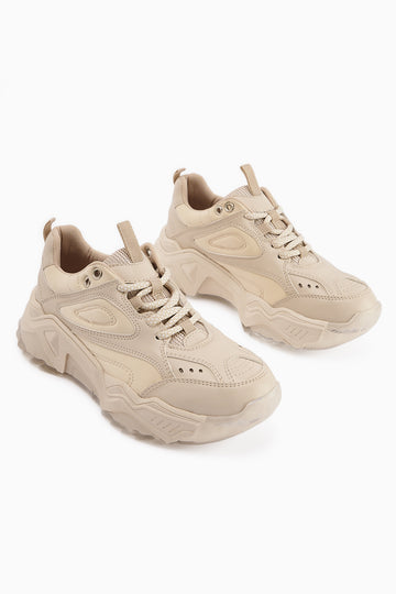 Erla Bej Kalın Tabanlı Bağcıklı Kadın Sneakers