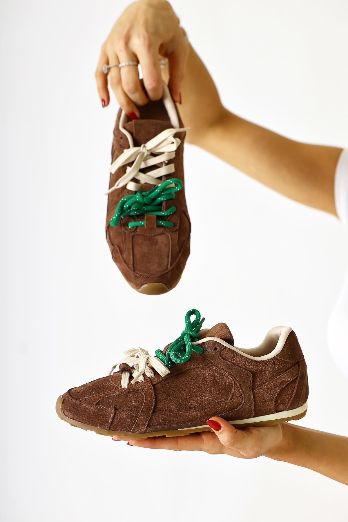 Hakiki Deri Sue Vizon Süet Çift Bağcıklı Sneakers