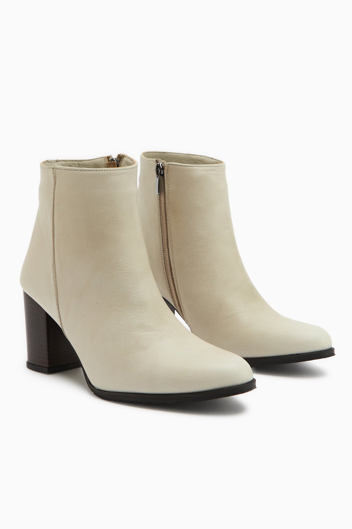 Teres Hakiki Deri Bej Topuklu Kadın Bot