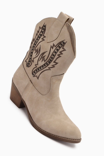 Fiza Bej Sivri Burunlu Nakışlı Zımba Detaylı Western Bot