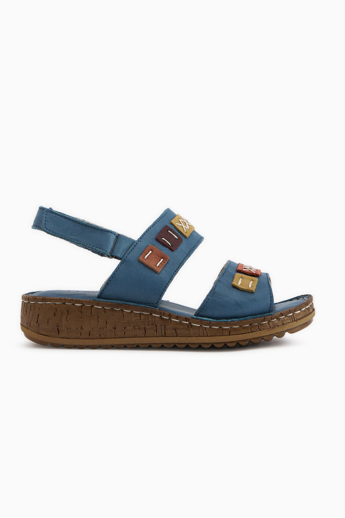 Loreta Hakiki Deri Mavi Çift Bantlı Kadın Sandalet