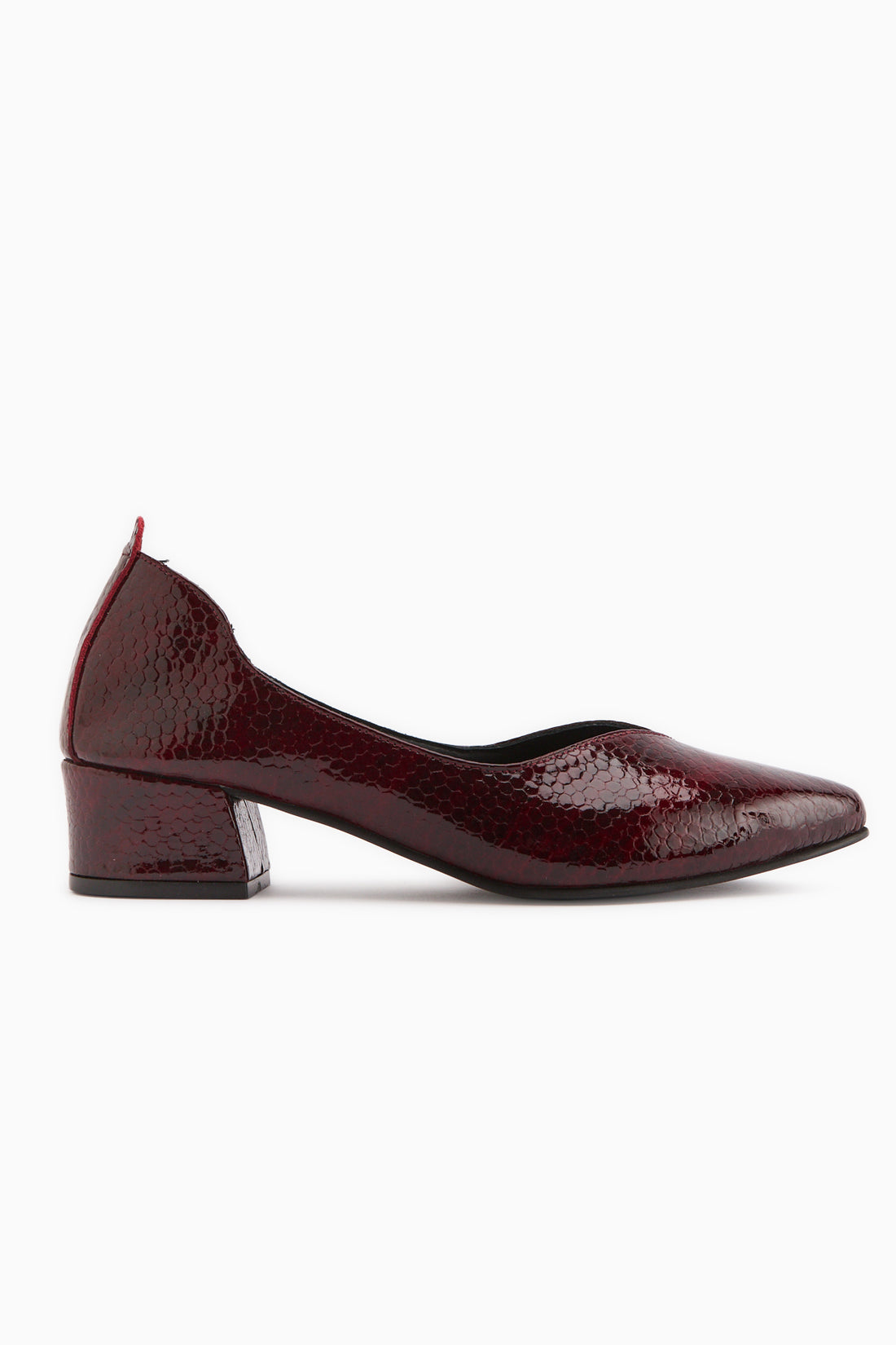 Samia Hakiki Deri Bordo Yılan Desenli Kalın Topuklu Kadın Ayakkabı