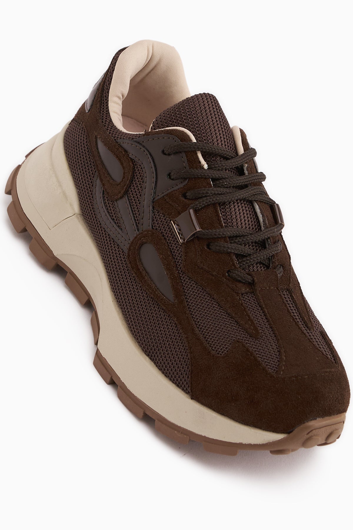 Bisera Kahve Triko-Süet Spor Ayakkabı
