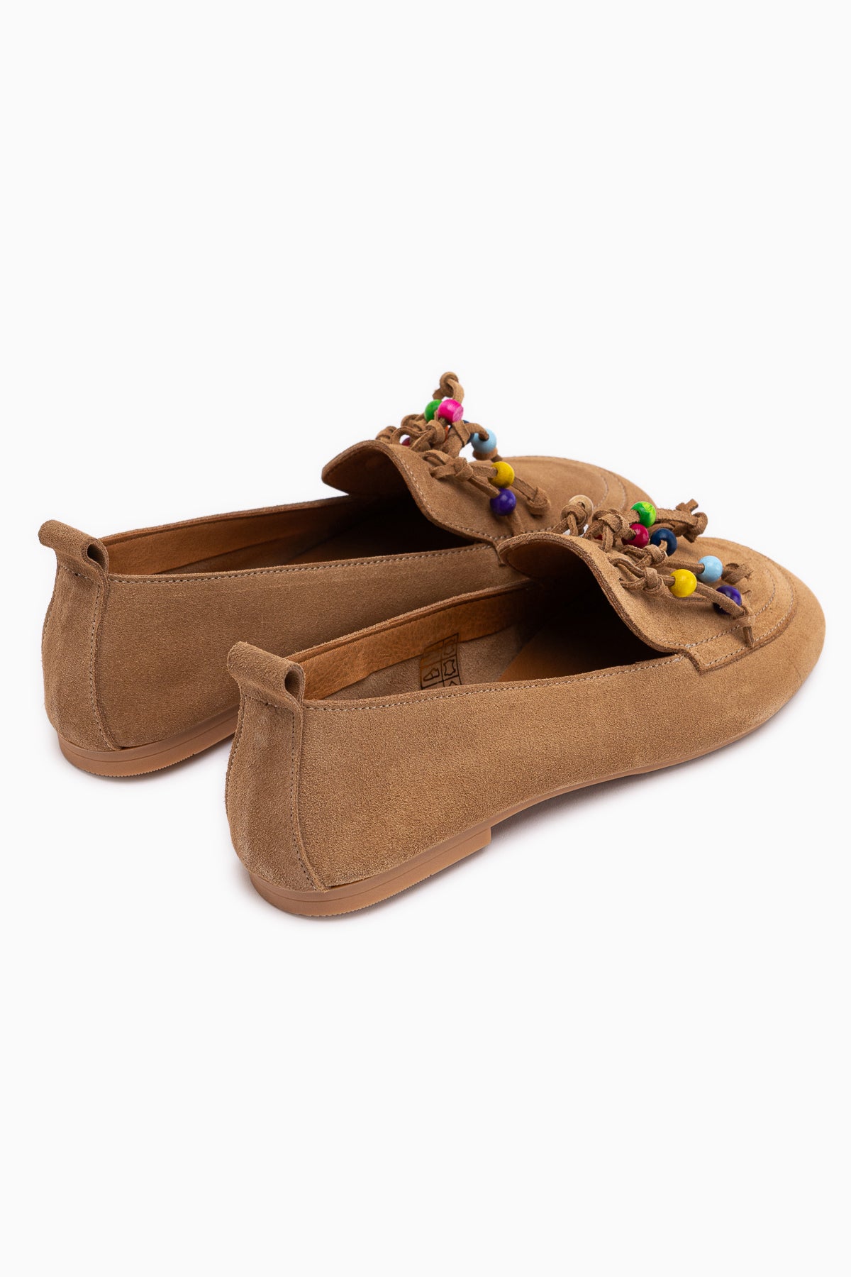 Benita Hakiki Deri Bej Boncuk Detaylı Püsküllü Loafer Kadın Günlük Ayakkabı