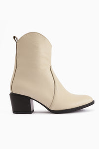 Ubax Hakiki Deri Bej Topuklu Kadın Bot