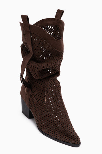 Orietta Kahve Süet Lazer Kesim Körüklü Yazlık Çizme