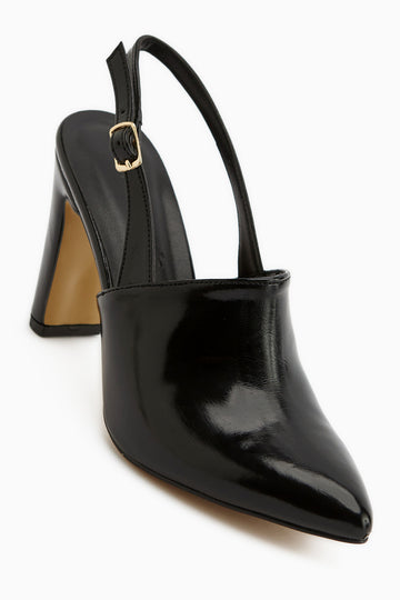 Maisa Siyah Sivri Burunlu Slingback Kalın Topuklu Kadın Ayakkabı