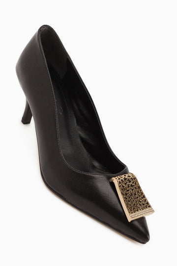 Lian Siyah Tokalı Stiletto Kadın Topuklu Ayakkabı