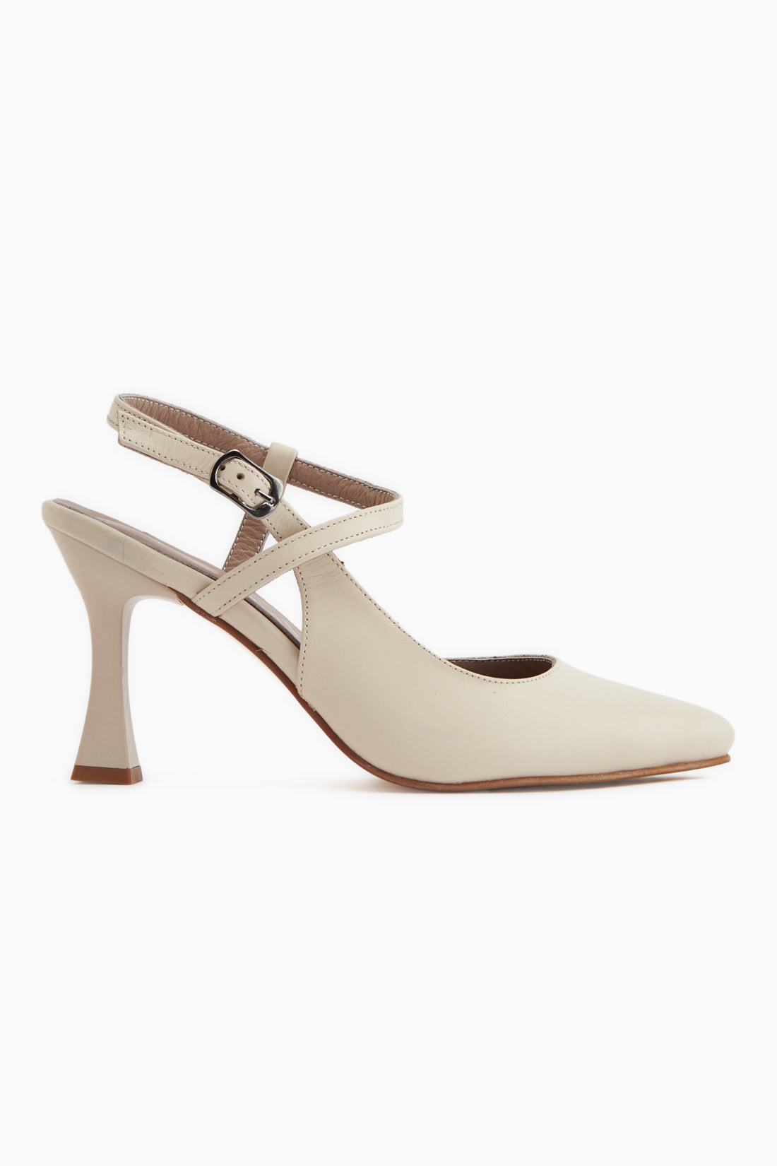 Lulia Hakiki Deri Bej Bilekten Tokalı Kadın Topuklu Ayakkabı